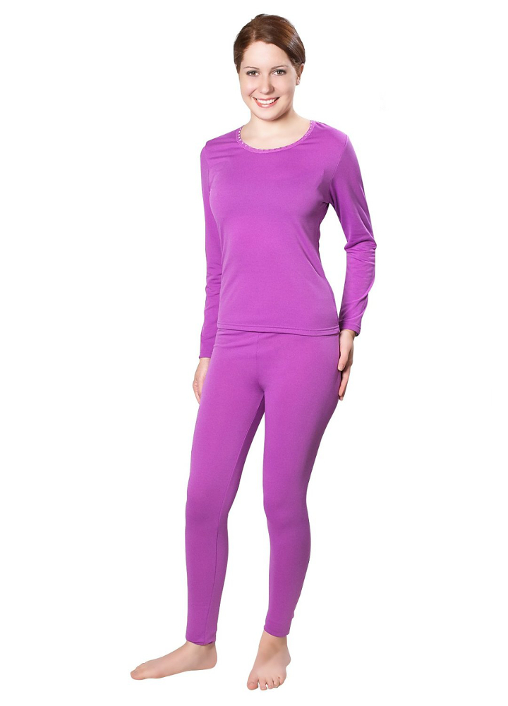 Women's Solid Color Milk Silk Thermal Underwear Set With Scallop